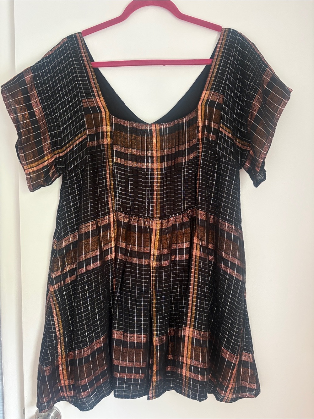 Free People Black Plaid Metallic-Accent Dress
